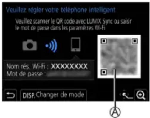 Veuillez régler votre téléphone intelligent Veuillez scanner le QR code avec LUMDX Sync ou saisir le mot de passe dans les paramètres Wi-Fi Nom rés. Wi-Fi : XXXXXXXXX Mot de passe : DISP. Changer de mode