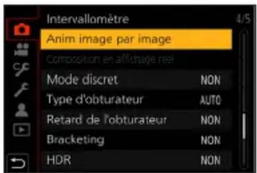 Intervallomètre Anim image par image Composition en affichage rel Mode discret NON Type d'obturateur AUTO Retard de l'obturateur NON Bracketing NON HDR NON
