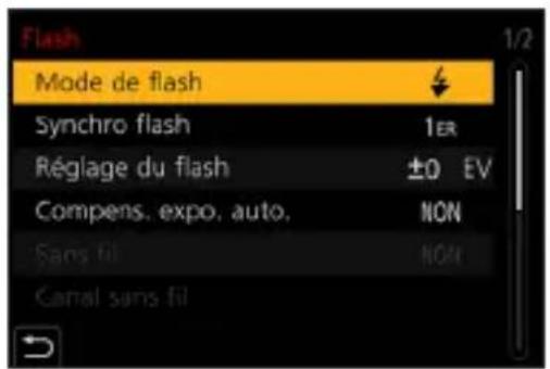 Flash Mode de flash Synchro flash 1ER Réglage du flash ±0 EV Compens. expo. auto. NON Sans fil NON Canal sans fil