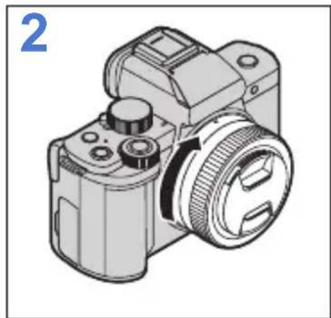 PANASONIC Lumix DC-G100D - Alignez les repères de montage Ⓐde l'objectif et de l'appareil photo puis tournez l'objectif dans le sens de la flèche. - 2