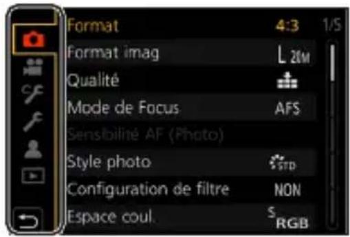 Format 4:3 1/S Format imag L 20M Qualité Mode de Focus AFS Sensibilité AF (Photo) Style photo STD Configuration de filtre NON Espace coul. S RGB