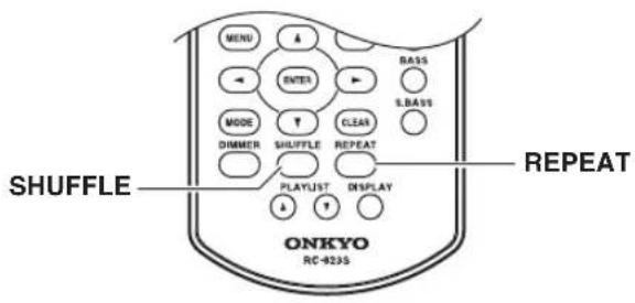 MENU ENTER MODE DIMMER SHUFFLE PLAYLIST ONKYO RC-9235 BASS S.BASS REPEAT SHUFFLE REPEAT