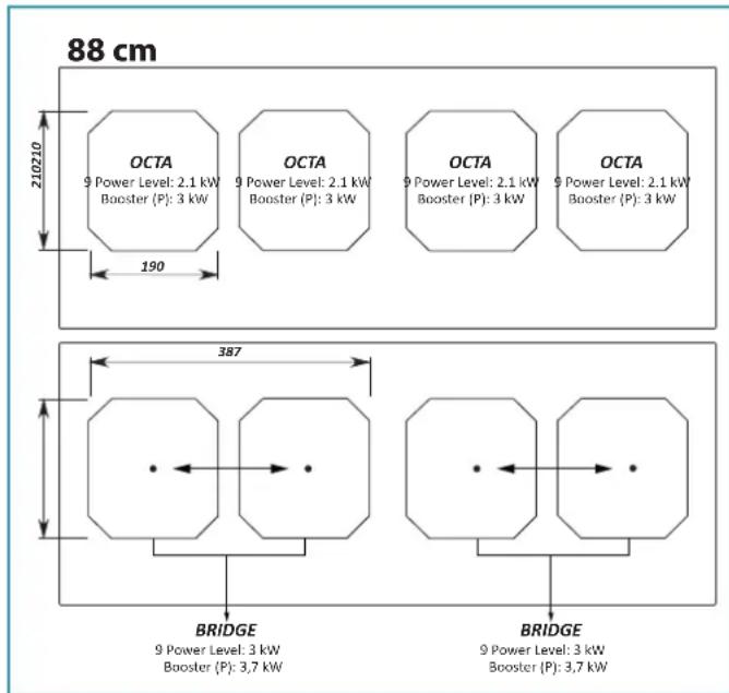 FALMEC Induction Hob 88 cm - FICHE TECHNIQUE PLAN INDUCTION 88 - 1