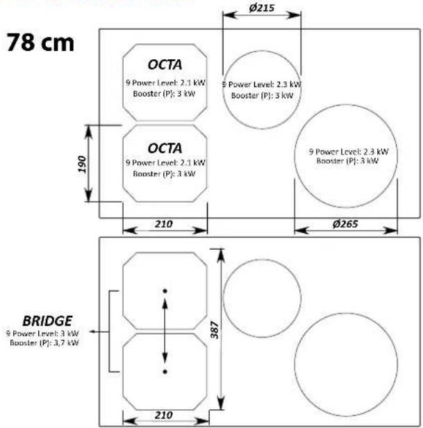 FALMEC Induction Hob 78 cm - PRODUCT DATA SHEET INDUCTION HOB 78 - 1