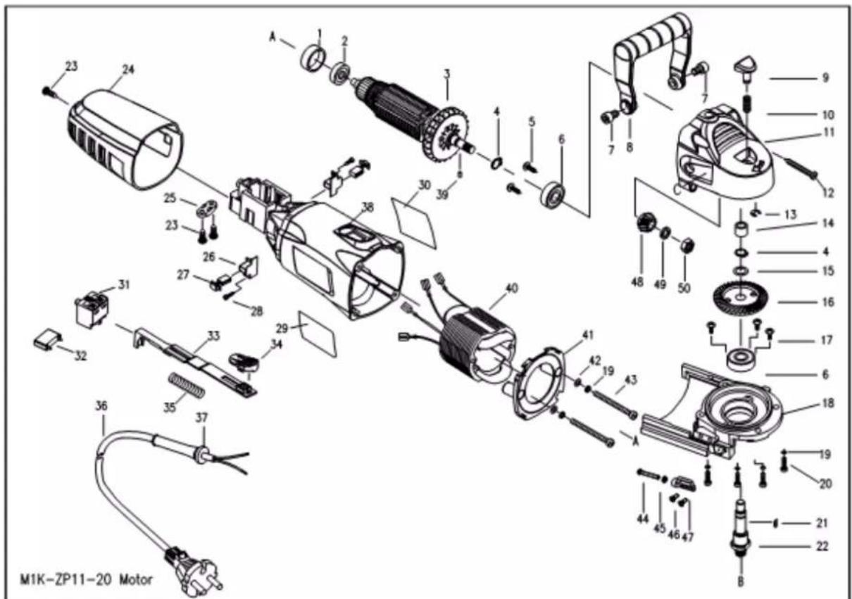 Holzmann PJ 100A - Explosionszeichnung / explosion drawing - 1