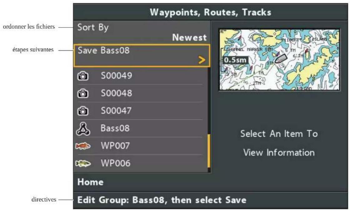 Waypoints, Routes, Tracks Sort By Newest ordonner les fichiers étapes suivantes Save Bass08 S00049 S00048 S00047 Bass08 WP007 WP006 Home select An Item To View Information Edit Group: Bass08, then select Save