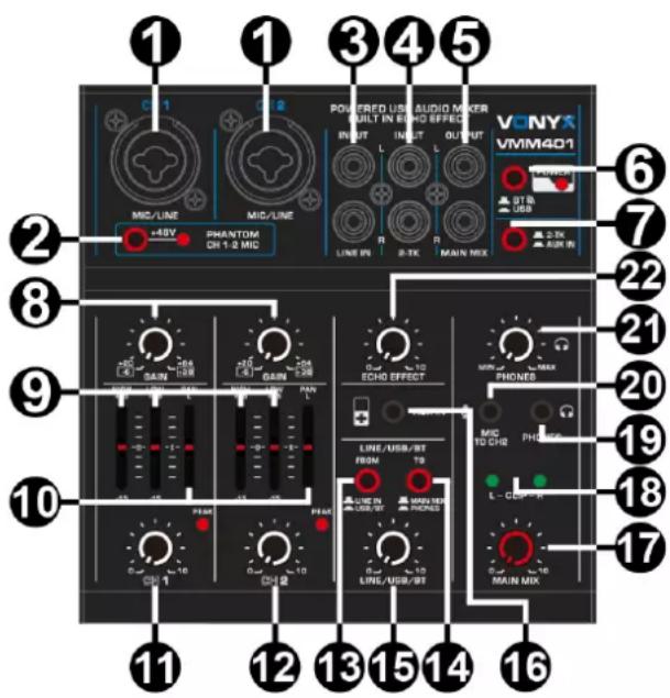 Vonyx VMM401 - MIC TO CH2 AANSLUITING - 1