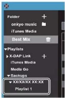 Folder onkyo music iTunes Media Best Mix Playlists X-DAP Link iTunes Media Media Go Backups XX/XX/XX XX:XX Playlist 1