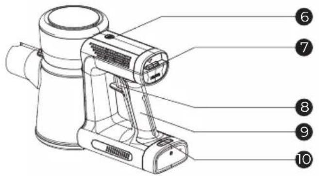 Technical diagram of a portable air purifier with numbered parts labeled 6 to 10