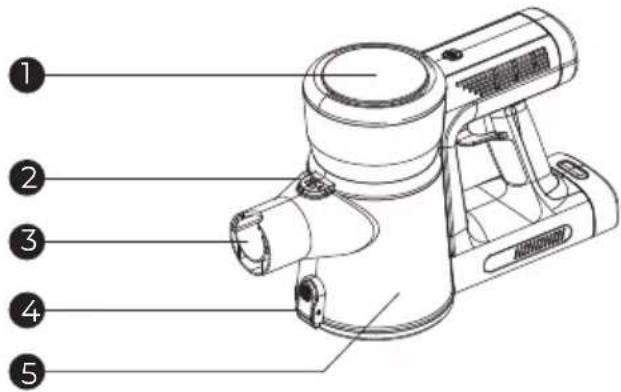 Technical diagram of a handwashing device with numbered parts labeled 1 to 5