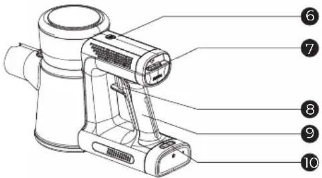 Technical diagram of a hand-operated device with numbered parts labeled 6 through 10