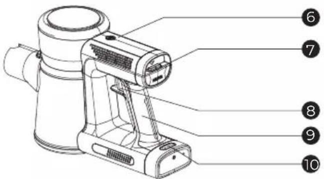 Technical diagram of a hand-operated device with numbered parts labeled 6 through 10