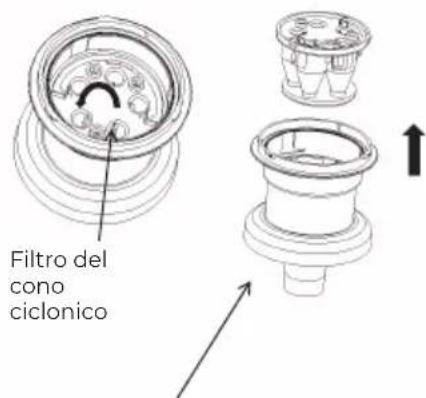 Technical diagram showing three-step installation of a vacuum cleaner device with labeled parts and directional arrows.