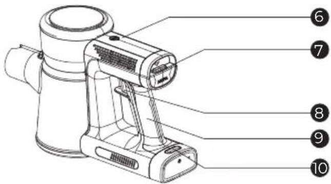 Labeled diagram of a hand-operated device with numbered parts for identification