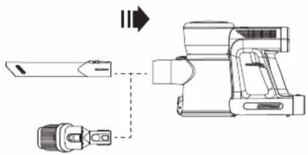 Diagram showing a device with a connector and its internal structure, including a directional arrow indicating motion or signal flow.