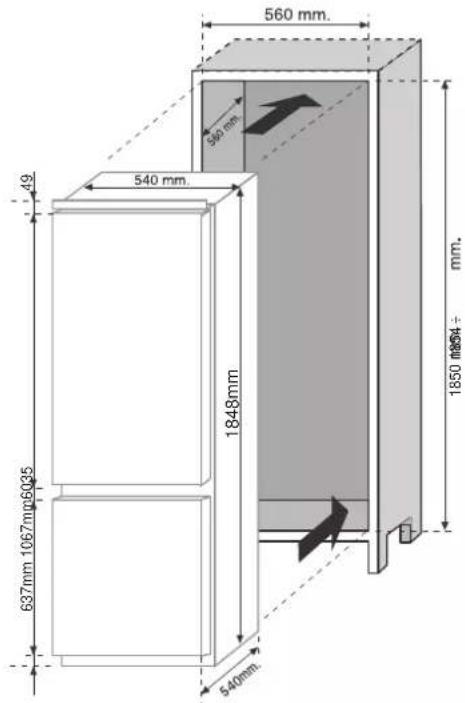 CANDY CKBBF 172 KN - DIMENSIUNILE PRODUSULUI ŞI ALE SPATIULUI DE INCORPORARE - 2