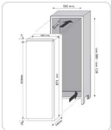 CANDY CMLS59EWI - DIMENSÕES DO PRODUTO E COMPARTIMENTO EMBUTIDO - 1