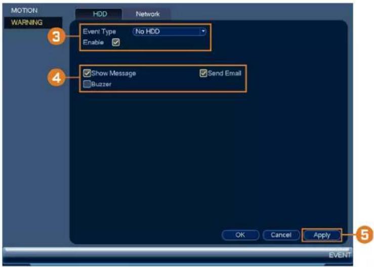 Lorex N841 - Pour configurer les avertissements du disque dur : - 1