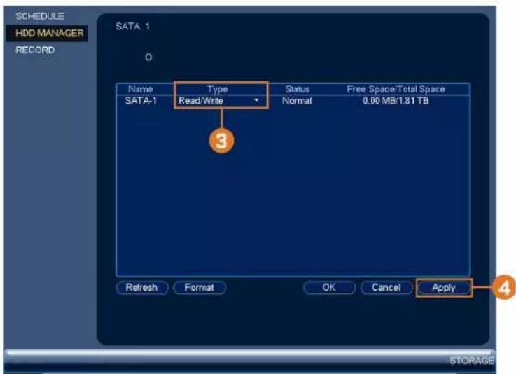 Lorex N841 - Pour configurer le type de disque dur : - 1