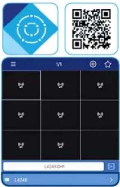 Mobile app interface screenshot showing a QR code and a grid of user avatars with L4248-DH1 button