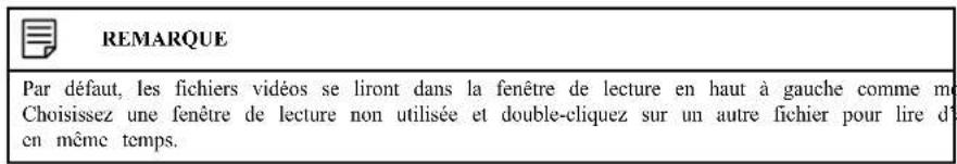 REMARQUE Par défaut, les fichiers vidéos se liront dans la fenêtre de lecture en haut à gauche comme me Choisissez une fenêtre de lecture non utilisée et double-cliquez sur un autre fichier pour lire d'en même temps.