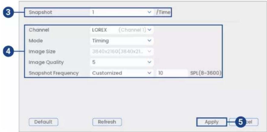 Lorex N864A64B - Pour configurer les paramètres d'enregistrement d'image instantanée : - 1