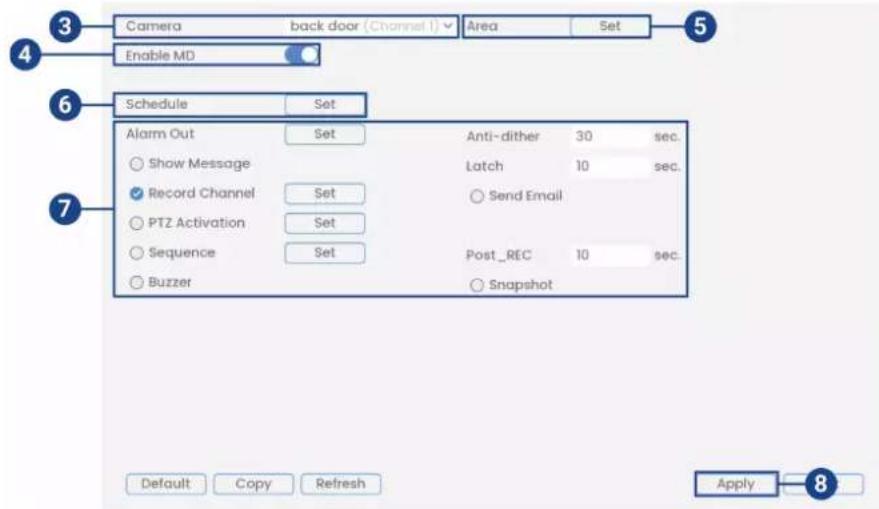 Lorex N864A64B - Pour configurer la détection de mouvement : - 1