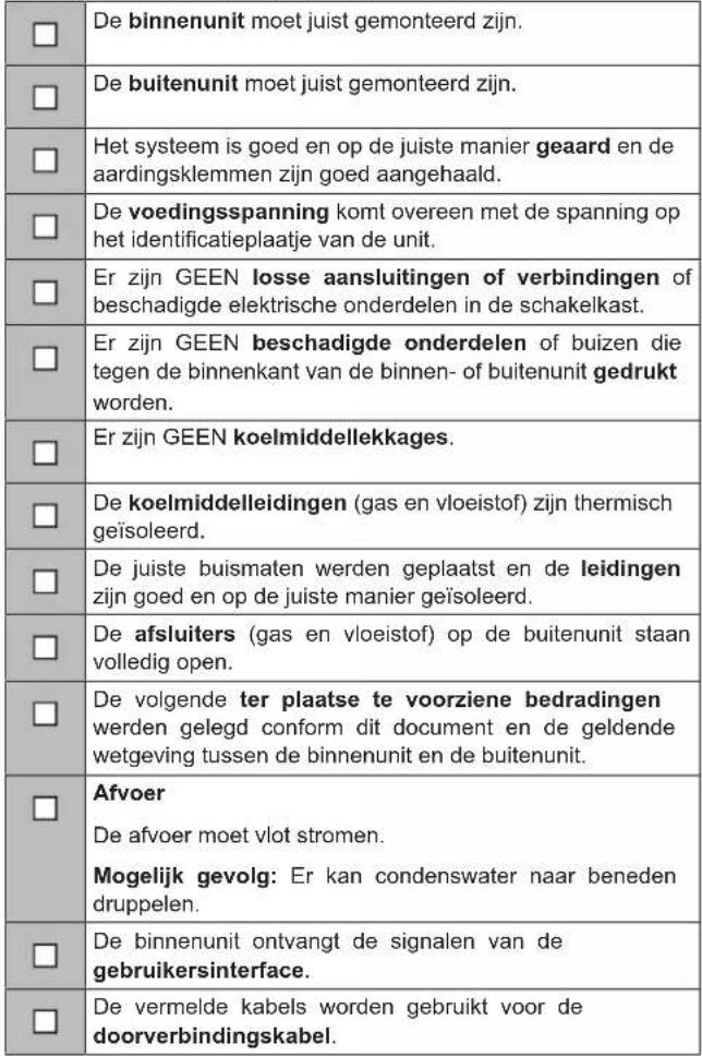 DAIKIN ARXP35M5V1B - Checklist voor de inbedrijfstelling - 1