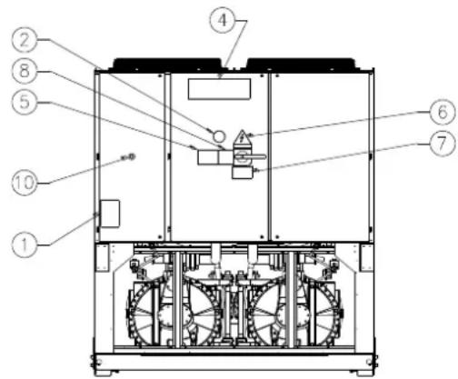 Technical diagram of a mechanical device with numbered components for identification