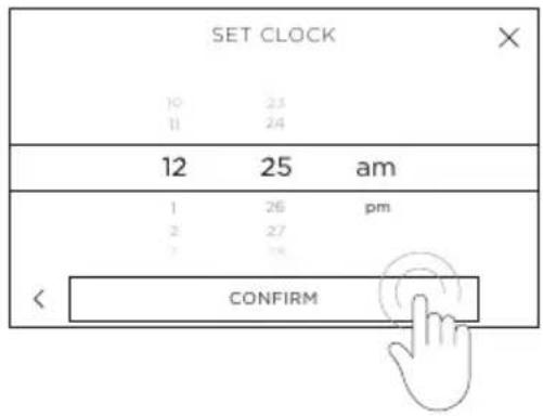 SET CLOCK 10 23 11 24 12 25 am 1 26 pm 2 27 3 28 CONFIRM
