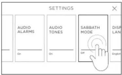 SETTINGS AUDIO ALARMS Audio TONES SABBATH MODE DISP LAN English