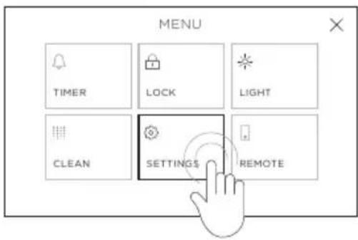 MENU TIMER LOCK LIGHT CLEAN SETTINGS REMOTE