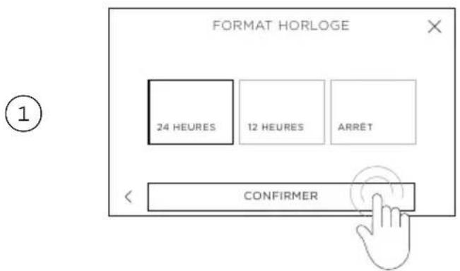 FORMAT HORLOGE 24 HEURES 12 HEURES ARRET CONFIRMER
