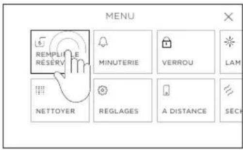MENU REPLIÈ RÉSÉRV MINUTERIE VERROU LAM NETTOYER RÉGLAGES A DISTANCE SECH