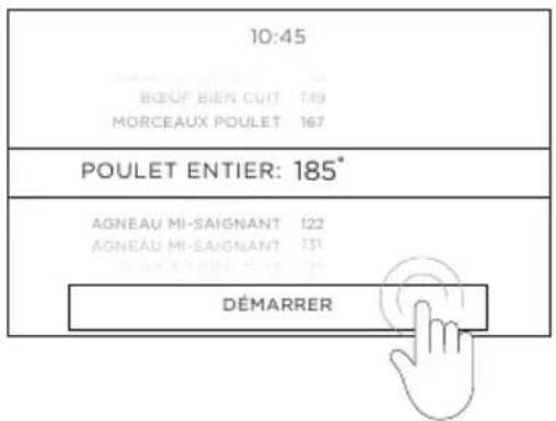 10:45 BEGUE BIEN CUIT 149 MORCEAUX POULET 167 POULET ENTIER: 185° AGNEAU MI-SAIGNANT 122 AGNEAU MI-SAIGNANT 131 DÉMARRER