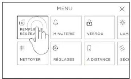 MENU REPLIÈ RÉSERV MINUTERIE VERROU LAM NETTOYER RÉGLAGES À DISTANCE SÉCH
