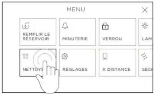 MENU REMPLIR LE RÉSERVOIR MINUTERIE VERROU LAM NETTOYE RÉGLAGES A DISTANCE SECH