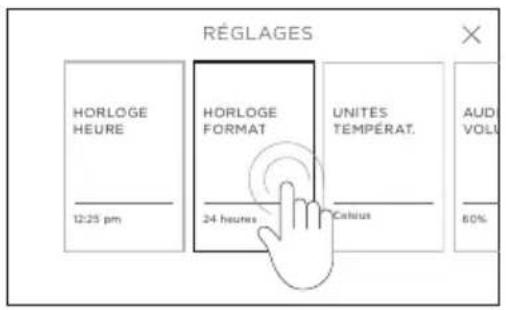 RÉGLAGES HORLOGE HEURE 12:25 pm HORLOGE FORMAT 24 heures UNITES TEMPÉRAT. Calculus AUD VOLU 60%