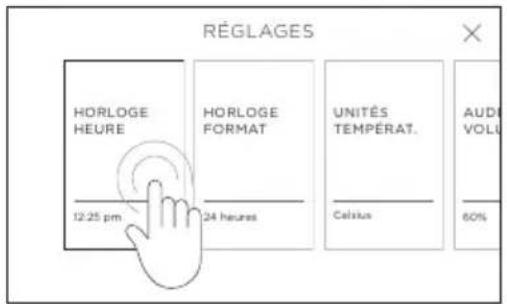 RÉGLAGES HORLOGE HEURE 12:25 pm HORLOGE FORMAT 24 heures UNITÉS TEMPÉRAT. Celsius AUDI VOLUME 60%