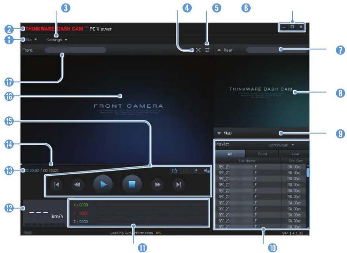 Thinkware Q200 - Disposition de l'écran de la visionneuse pour ordinateur - 1