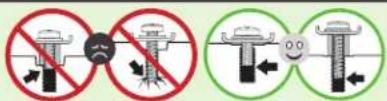 Diagram showing two sets of mechanical components with opposing force directions, one marked with a crossed-out arrow and the other with a straight-out arrow.