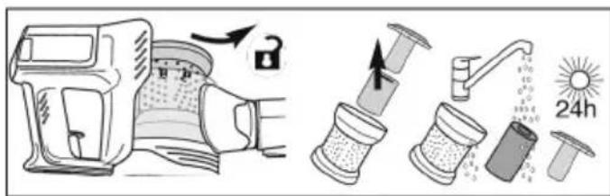 SEVERIN HV 7155 - Nettoyer le bac à poussière et le filtrde protection du moteur - 1
