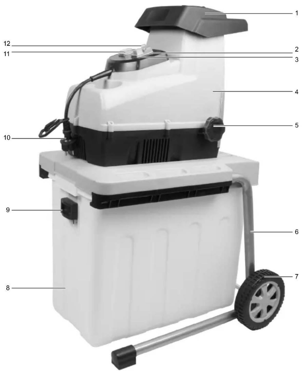 Labeled diagram of a portable water purifier with numbered parts for identification