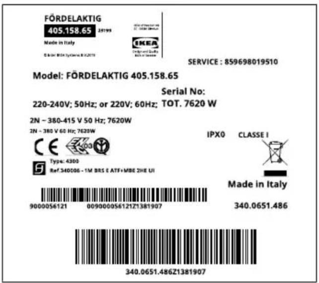 IKEA FÖRDELAKTIG 405.158.65 - Typenschild - 1