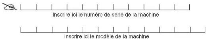 Inscrire ici le numéro de série de la machine Inscrire ici le modèle de la machine