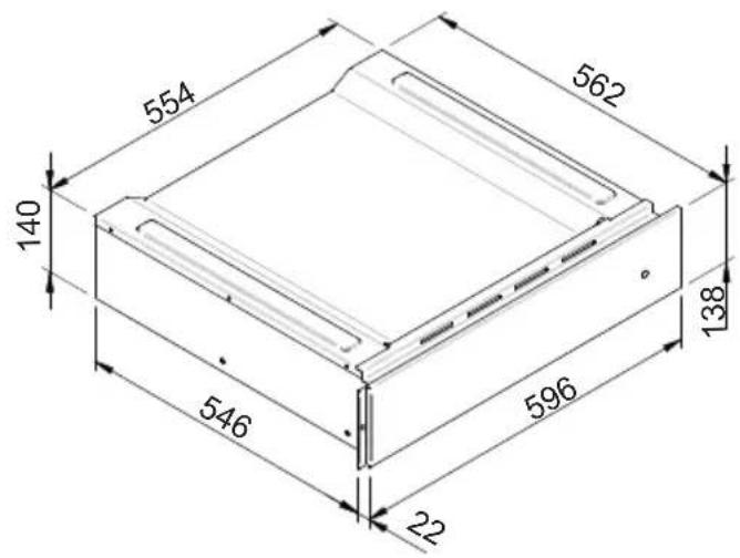 HAIER HWO15NWD6XB1 - ESQUEMA DE DIMENSÃO DO AQUECEDOR DE LOUÇA A ENCASTRO 560 X 595 COM FORNO DE 450 - 4