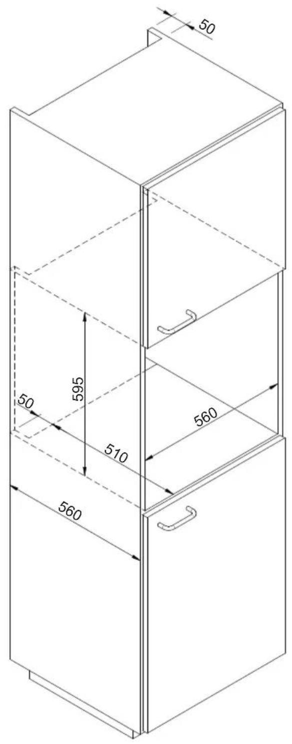 HAIER HWO15NWD6XB1 - ESQUEMA DE DIMENSÃO DO AQUECEDOR DE LOUÇA A ENCASTRO 560 X 595 COM FORNO DE 450 - 2