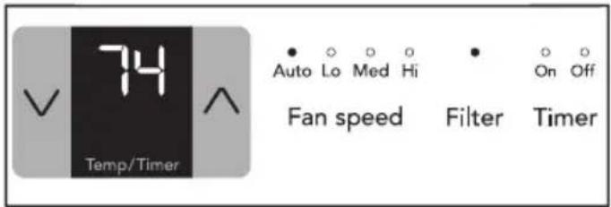 74 Auto Lo Med Hi On Off Fan speed Filter Timer Temp/Timer
