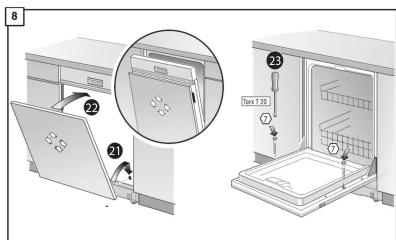 Diagram showing a refrigerator interior with labeled compartments and a zoomed-in view of the door panel.