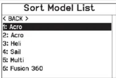SPEKTRUM NX20 - Sort Model List - 1